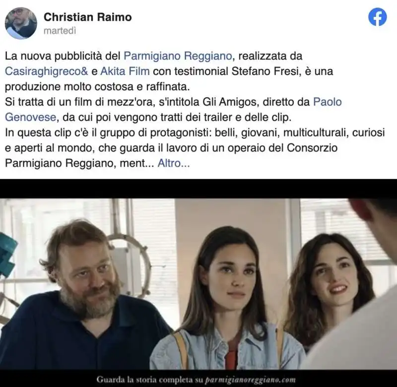 christian raimo contro gli spot parmigiano reggiano 