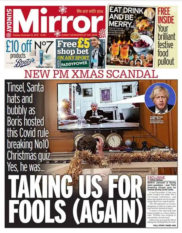 il mirror e la foto del quiz di natale con boris johnson 