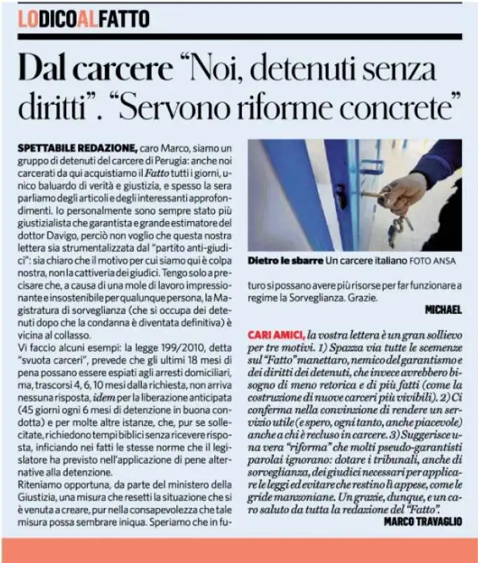 LA LETTERA DEL DETENUTO MICHAEL AL FATTO QUOTIDIANO