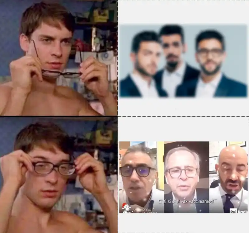 meme sulla canzoncina si vax di pregliasco, crisanti e bassetti 1