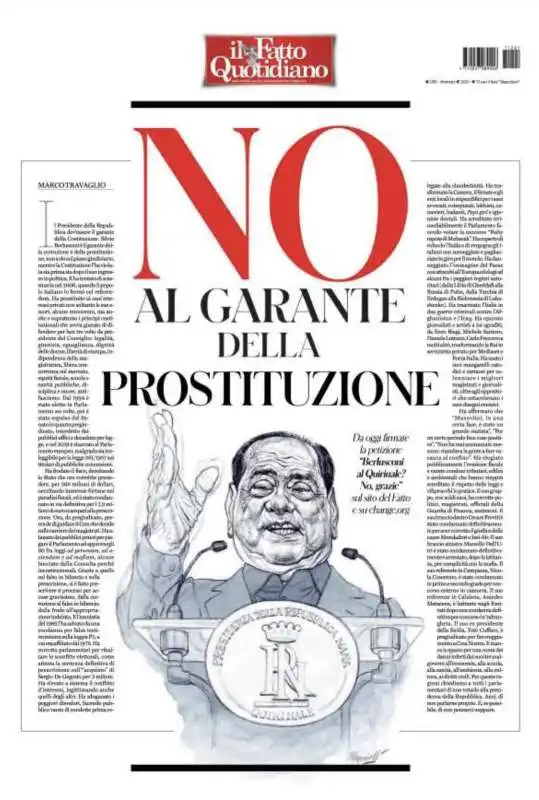 NO AL GARANTE DELLA PROSTITUZIONE - LA PRIMA DEL FATTO QUOTIDIANO CONTRO BERLUSCONI AL COLLE