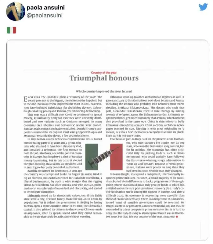 PAOLA ANSUINI RETWITTA L'ARTICOLO DELL ECONOMIST 