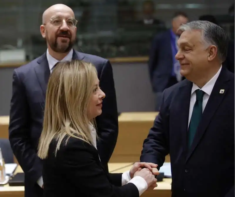 CHARLES MICHEL GIORGIA MELONI VIKTOR ORBAN - CONSIGLIO EUROPEO 15 DICEMBRE 2022