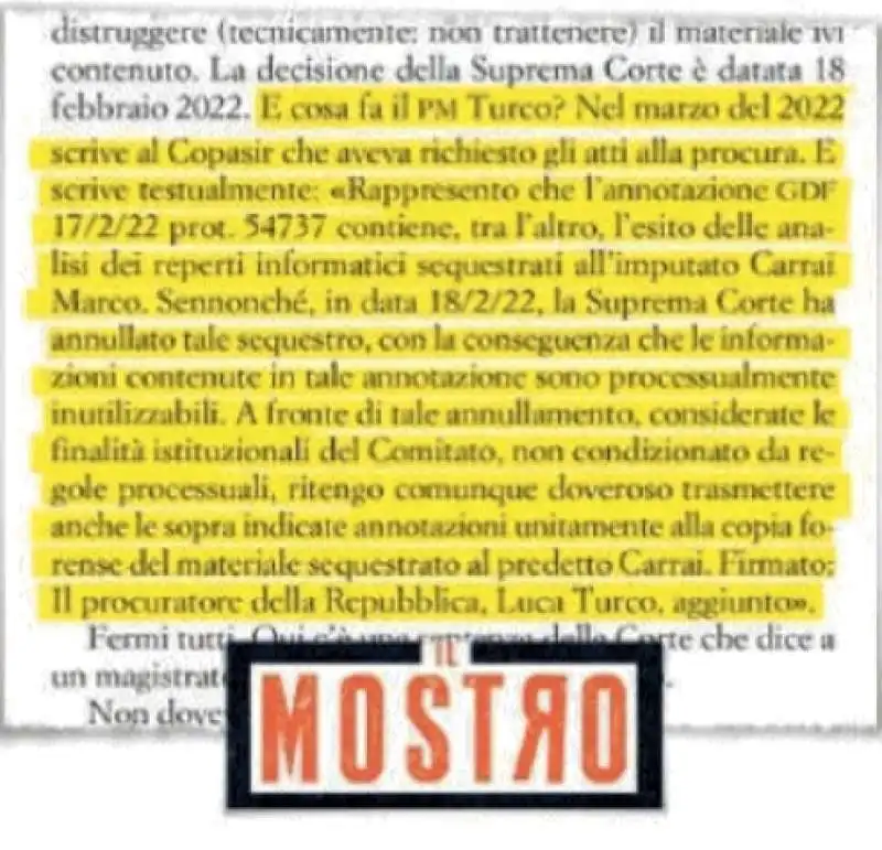 ESTRATTO DEL LIBRO DI RENZI CON LA LETTERA DEL PM LUCA TURCO