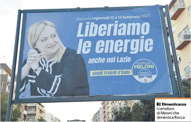 I CARTELLONI DI GIORGIA MELONI PER LE REGIONALI NEL LAZIO SENZA FRANCESCO ROCCA 