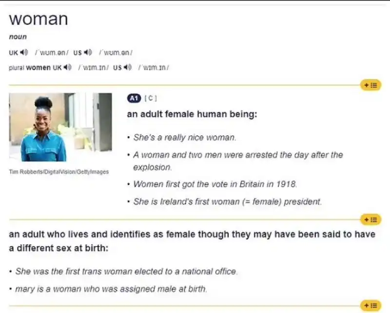 il cambridge dictionary cambia la definizione di donna