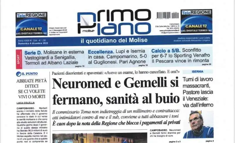 prima pagina di primopiano molise su donato toma