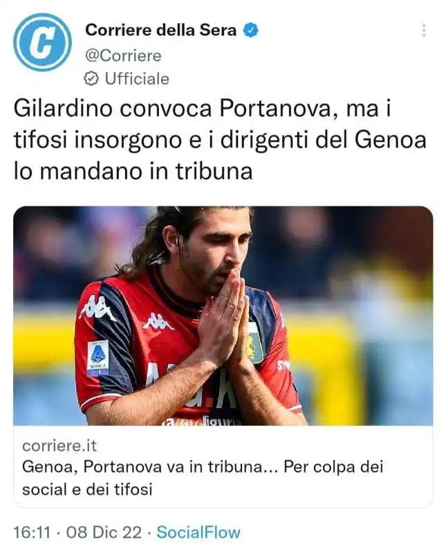 TITOLO CORRIERE DELLA SERA SU PORTANOVA