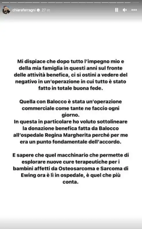 chiara ferragni risponde sul caso del panettone balocco