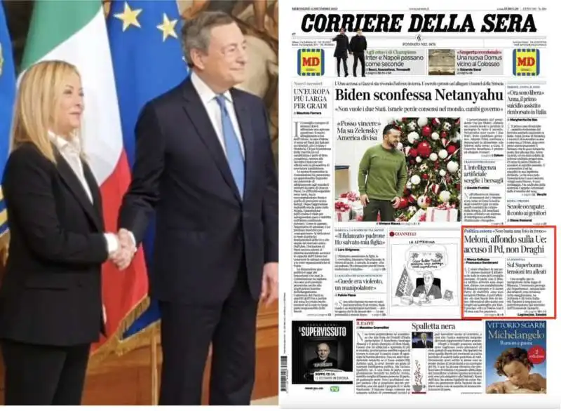 CORRIERE DELLA SERA - ARTICOLO SU GIORGIA MELONI CHE CRITICA MARIO DRAGHI