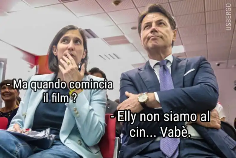 elly schlein e giuseppe conte - meme by usbergo