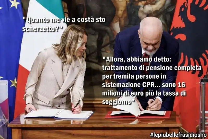 giorgia meloni edi rama – costi dei migranti in albania - vignetta by osho

