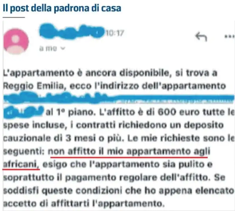 post di padrona di casa che non affitta agli africani