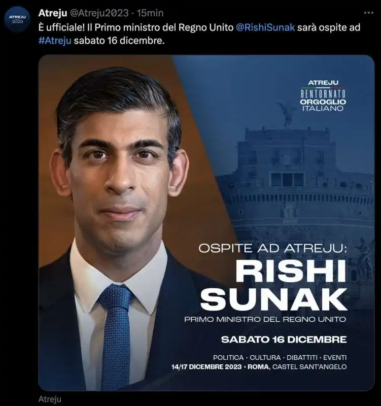 RISHI SUNAK AD ATREJU - IL TWEET DI PRESENTAZIONE