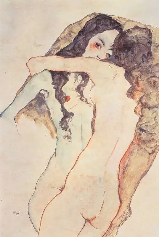 schiele donne che si abbracciano