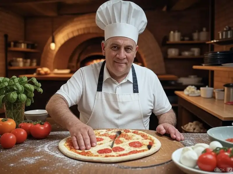 antonio tajani in versione pizzaiolo   immagine creata con l intelligenza artificiale di grok 