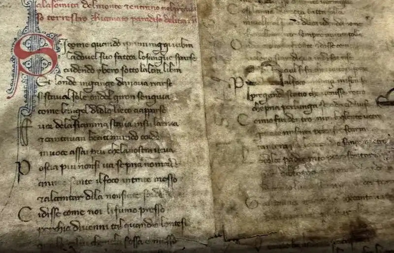   due pagine della PRIMA EDIZIONE  DELLA Divina Commedia ritrovate a La Spezia 