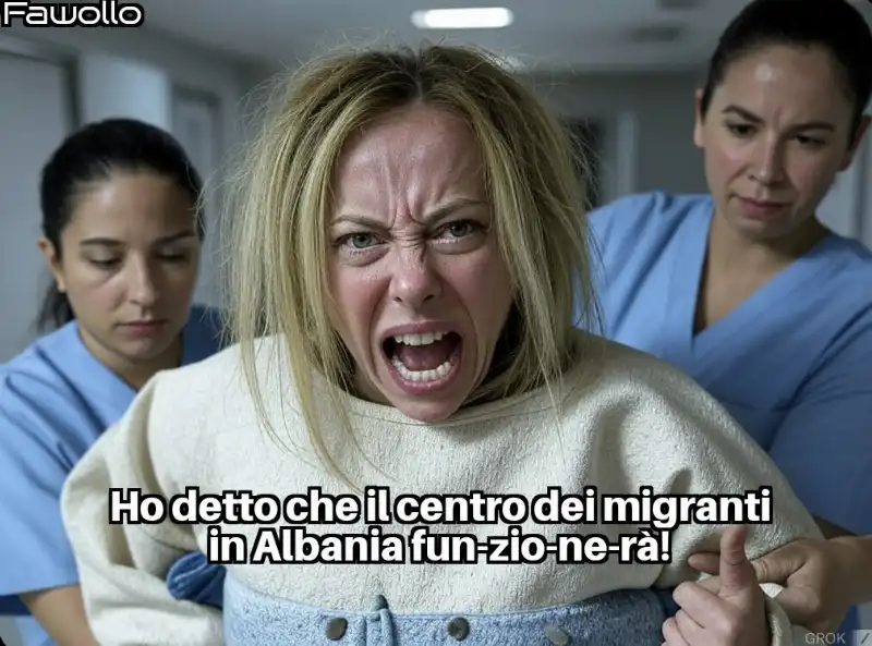 GIORGIA MELONI NERVOSA PER I CENTRI IN ALBANIA - MEME BY FAWOLLO (CREATO CON L INTELLIGENZA ARTIFICIALE DI GROK)