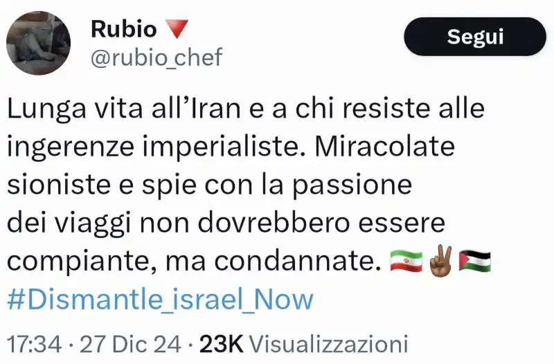 IL TWEET DI CHEF RUBIO CONTRO CECILIA SALA 