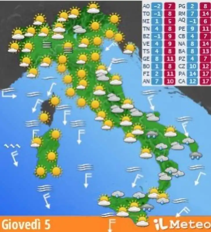 PREVISIONI METEO GIOVEDI 5 DICEMBRE 2024