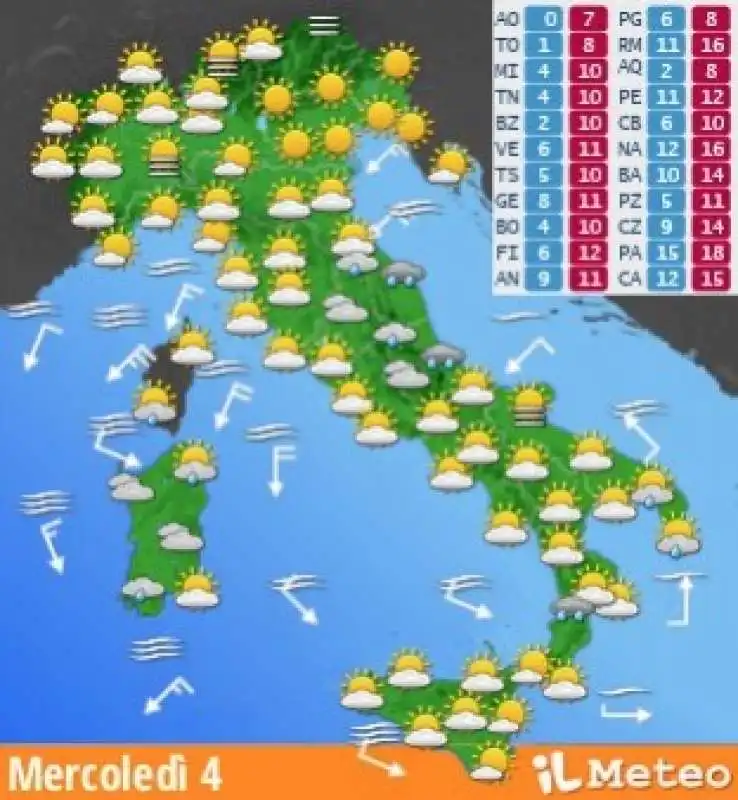 PREVISIONI METEO MERCOLEDI 4 DICEMBRE 2024