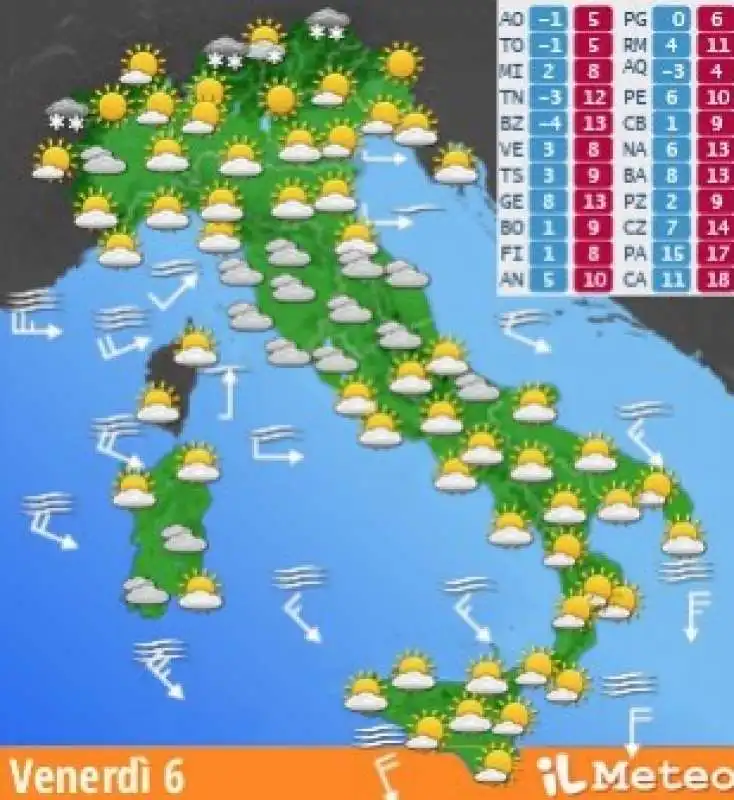 PREVISIONI METEO VENERDI 6 DICEMBRE 2024