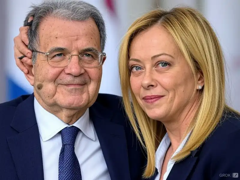 ROMANO PRODI GIORGIA MELONI - IMMAGINE CREATA CON L INTELLIGENZA ARTIFICIALE  