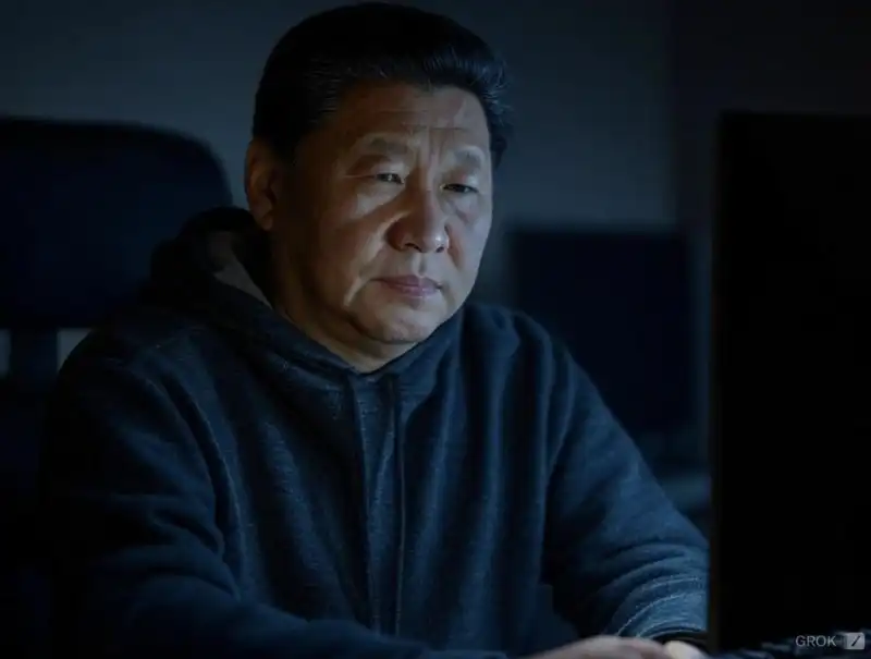 XI JINPING IN VERSIONE HACKER - FOTO CREATA CON L INTELLIGENZA ARTIFICIALE DI GROK