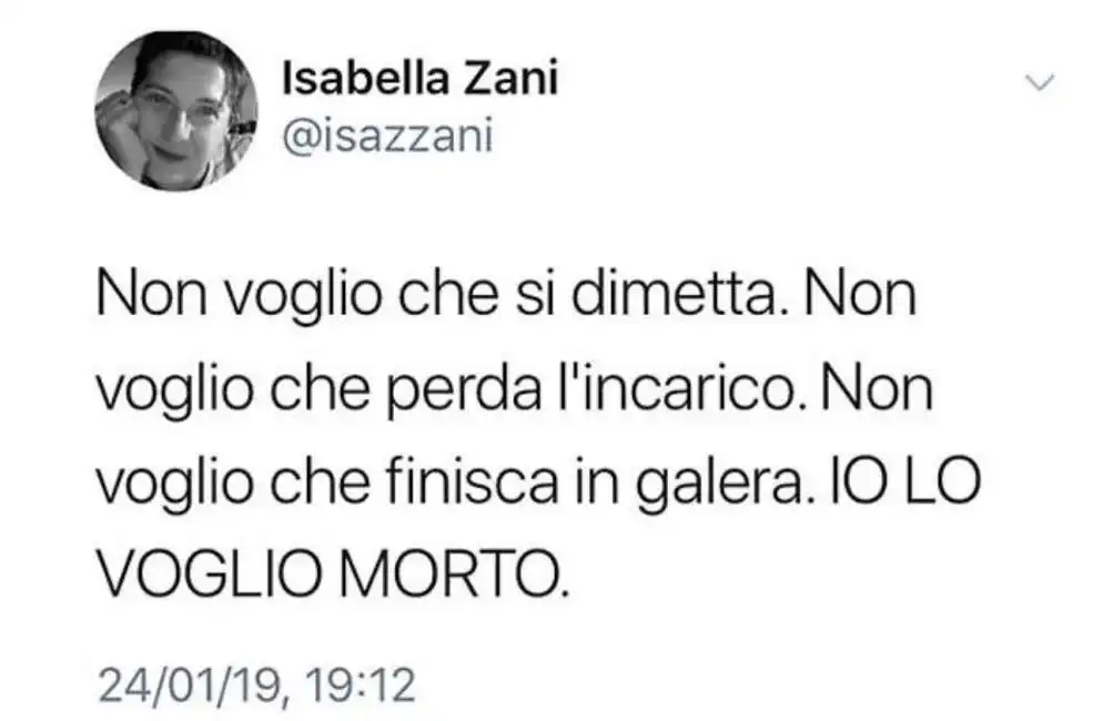 isabella zani augura la morte a salvini