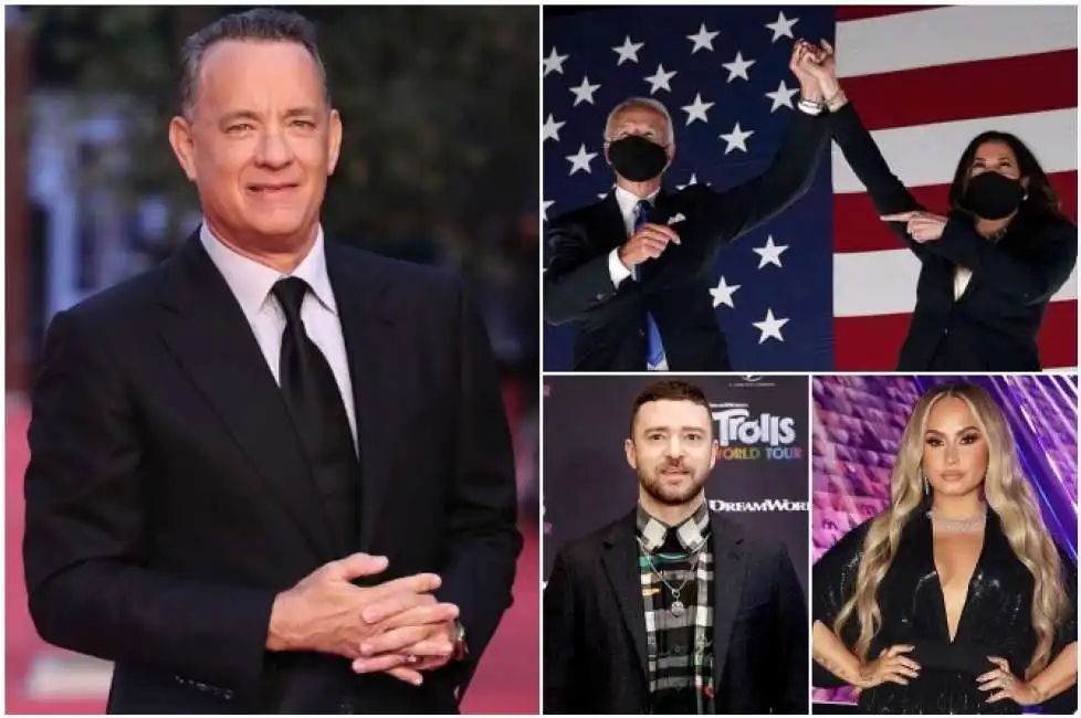 tom hanks joe biden kamala harris demi lovato justin timberlake