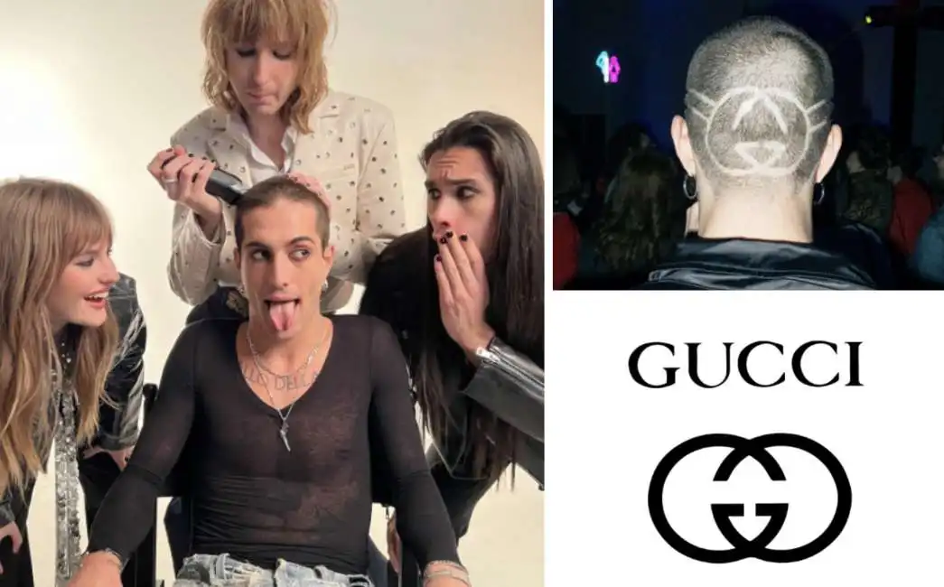 damiano dei maneskin logo gucci capelli rasato