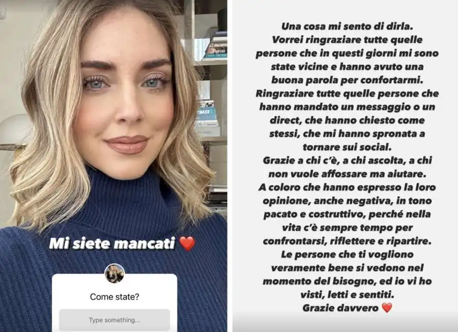 chiara ferragni torna sui social