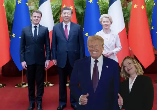 emmanuel macron ursula von der leyen xi jinping donald trump giorgia meloni