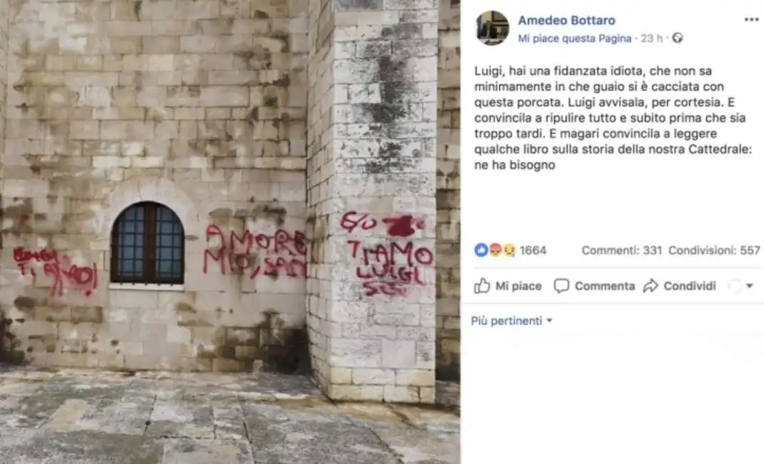 trani scritta cattedrale sindaco amedeo bottaro