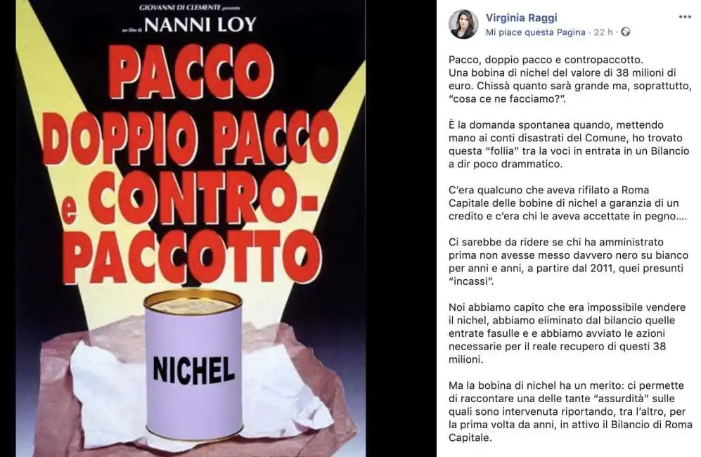 virginia raggi e il rocchetto di nichel