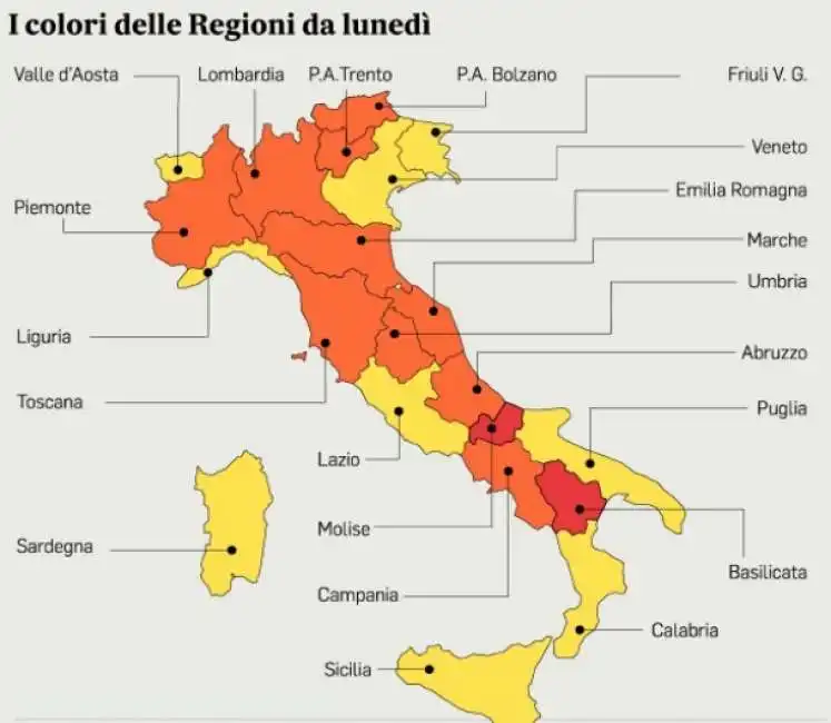 coronavirus - i colori delle regioni da lunedi'1 marzo 2021