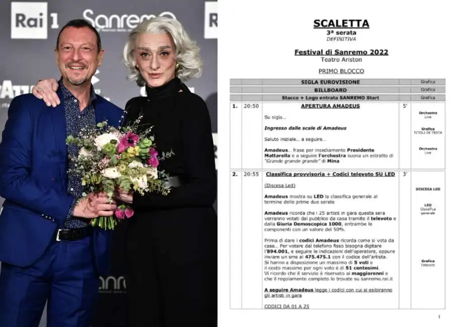 amadeus drusilla foer sanremo terza serata scaletta 