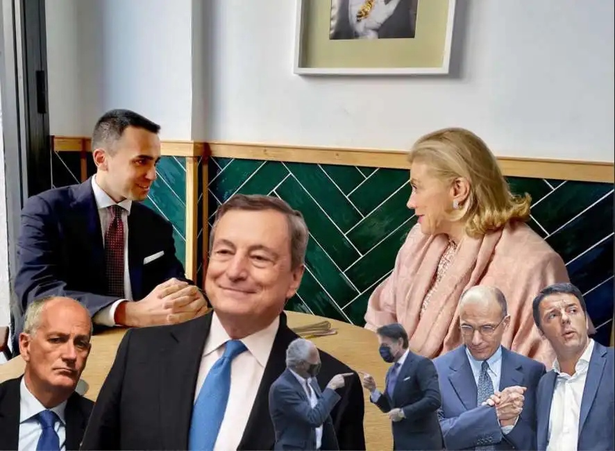 elisabetta belloni luigi di maio - mario draghi franco gabrielli - giuseppe conte marco travaglio - enrico letta matteo renzi