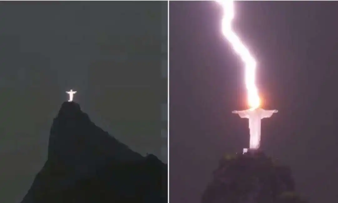 fulmine colpisce il cristo redentore a rio de janeiro