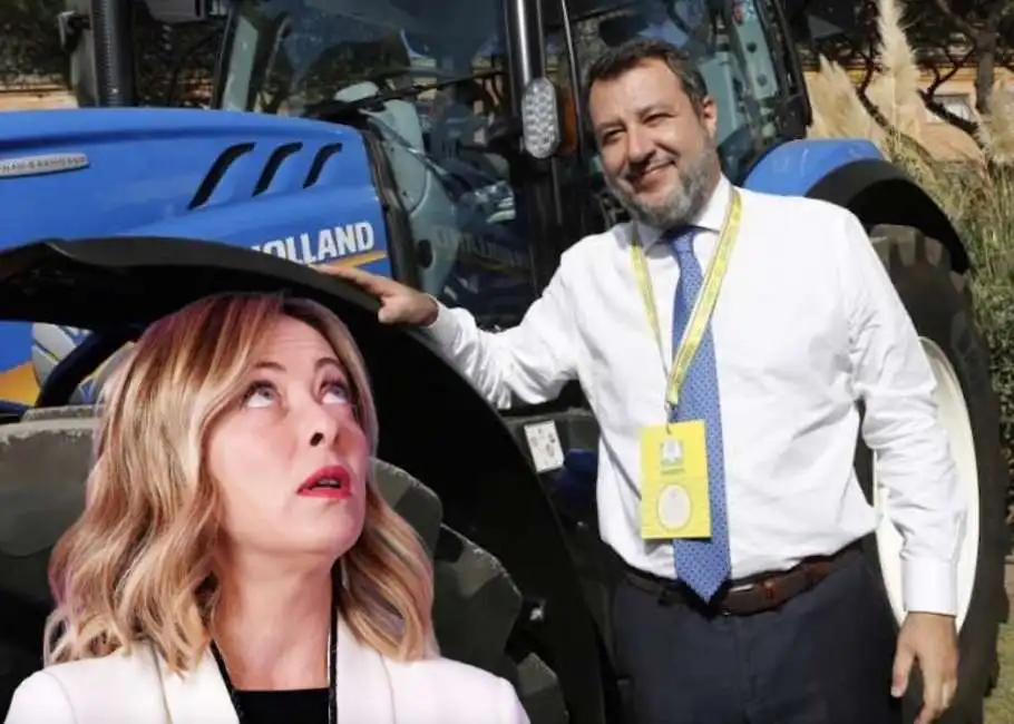 giorgia meloni matteo salvini trattori trattore 