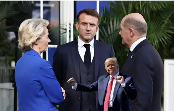 donald trump emmanuel macron olaf scholz ursula von der leyen