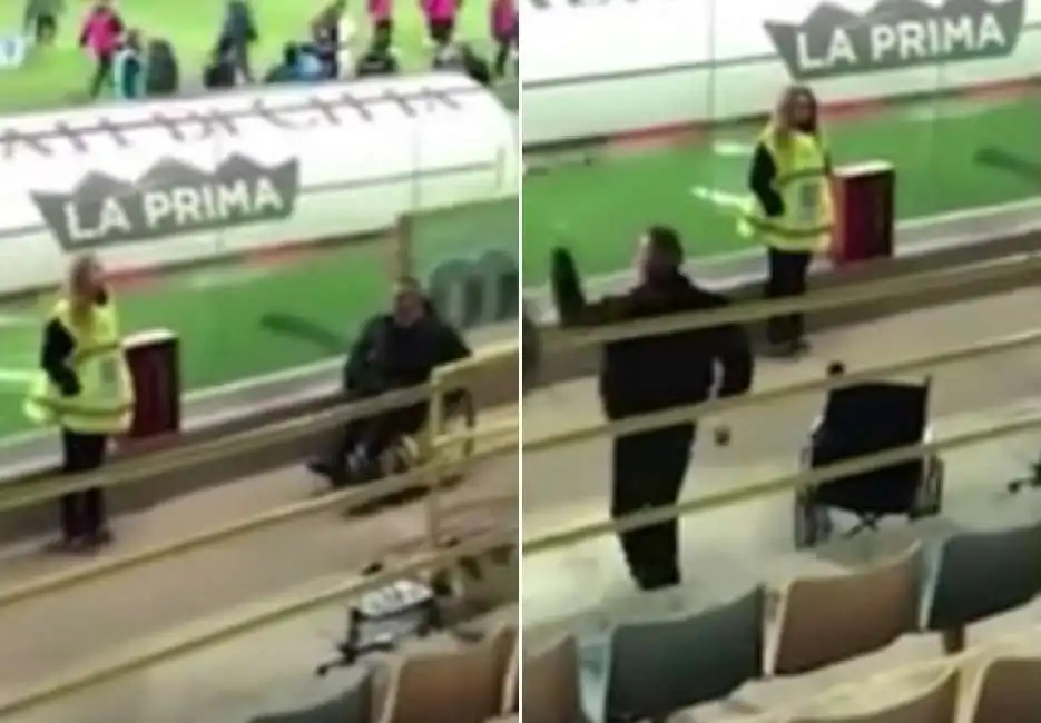 foggia - un uomo entra allo stadio sulla sedia a rotelle e poi si alza