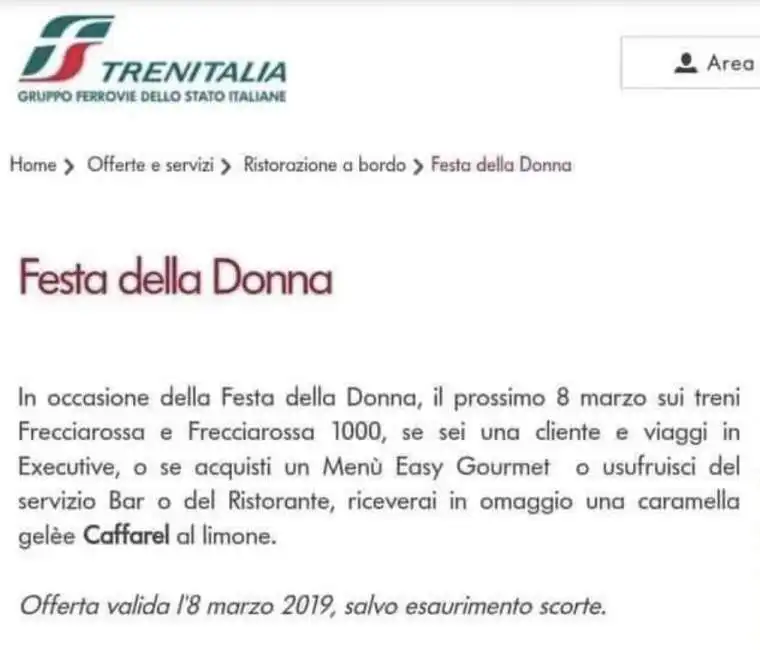 trenitalia offerta 8 marzo gelee limone caffarel