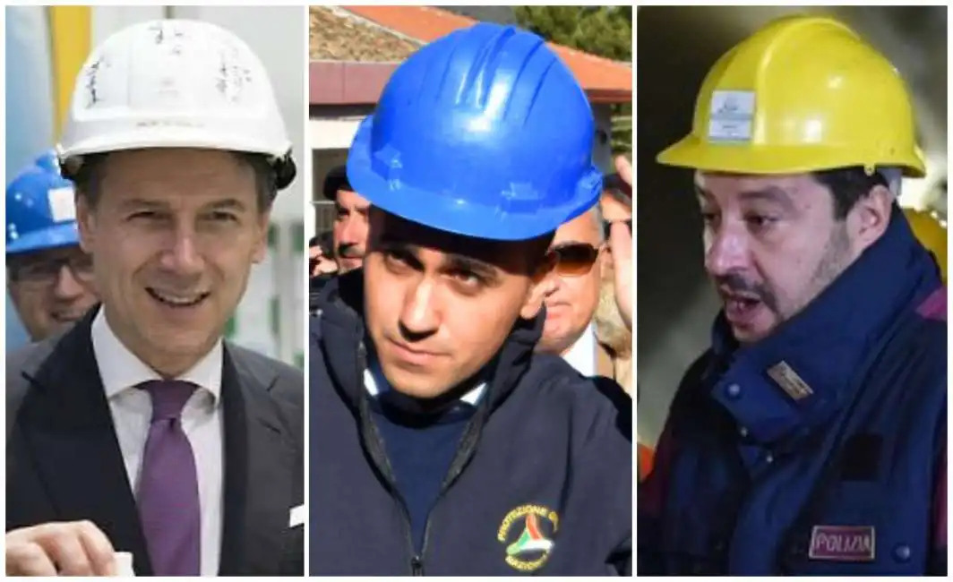 cantieri di maio salvini conte sbloccacantieri caschetto casco 