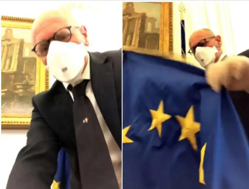 fabio rampelli toglie la bandiera della ue dal suo studio