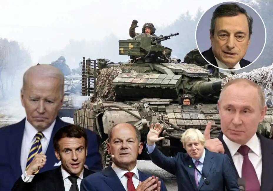 mario draghi joe biden emmanuel macron olaf scholz vladimir putin boris johnson guerra in ucraina