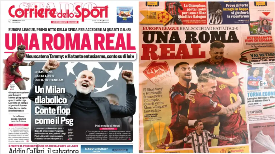 titoli corriere dello sport e gazzetta su roma real sociedad