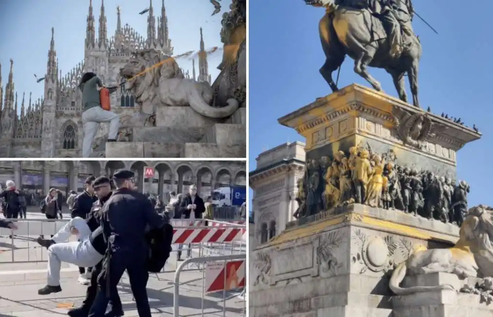 ultima generazione vittorio emanuele statua milano piazza duomo 