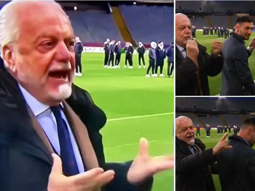 aurelio de laurentiis interrompe l'intervista di politano a sky sport. 