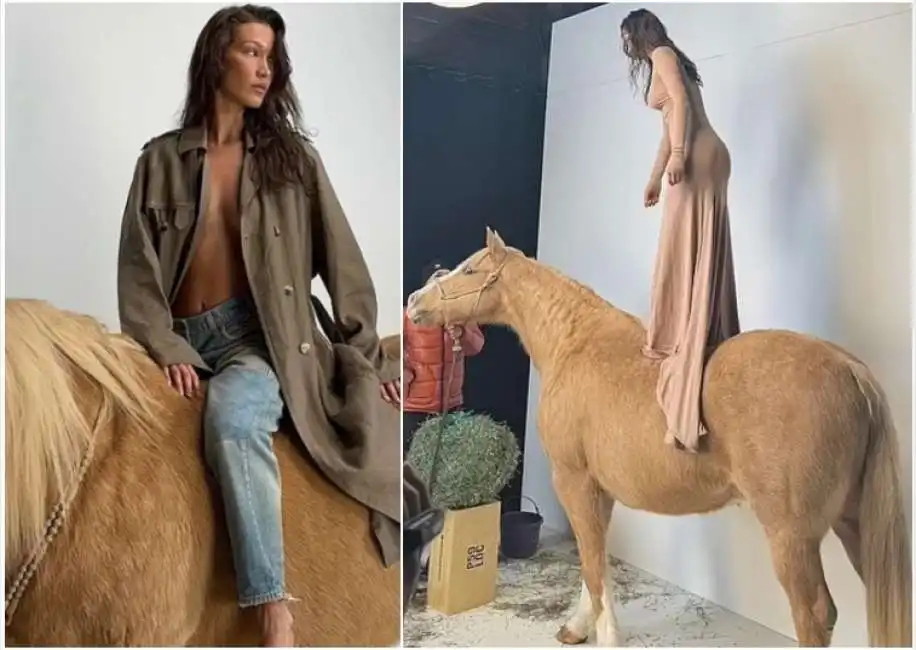 bella hadid a cavallo